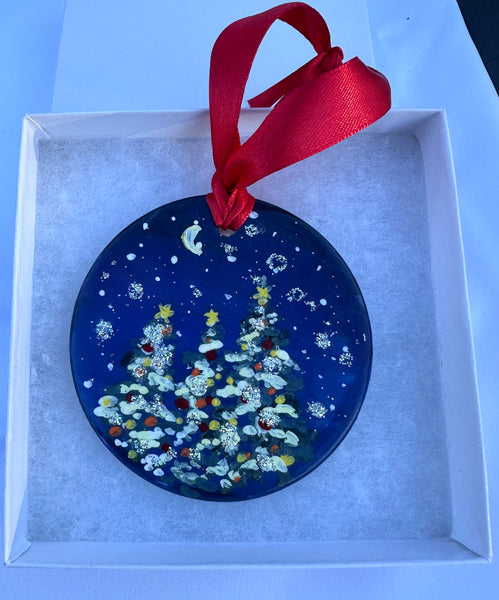 Hand painted ornaments - Snowy Christmas sparkling trees