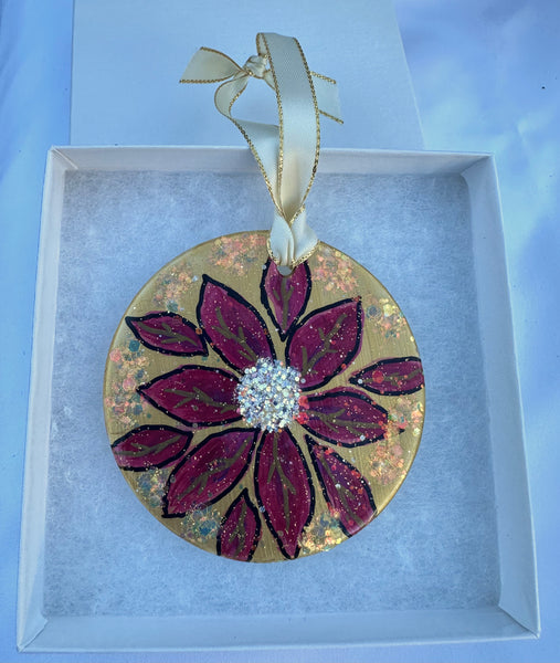 Hand painted ornaments - Gold sparkly poinsettia