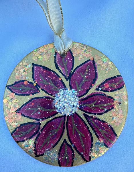 Hand painted ornaments - Gold sparkly poinsettia