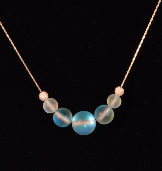 Mermaid glass, glowing  iridescent necklace-red-blue