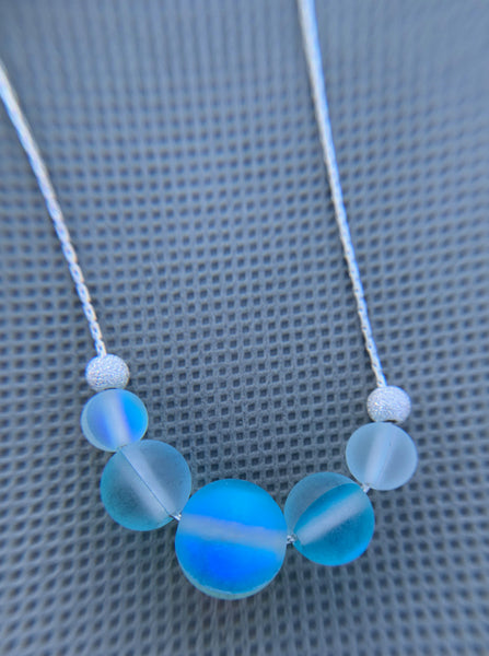 Mermaid glass iridescent necklace-light blue
