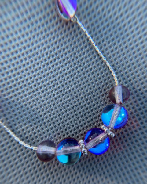 Mermaid glass, glowing  iridescent necklace-red-blue