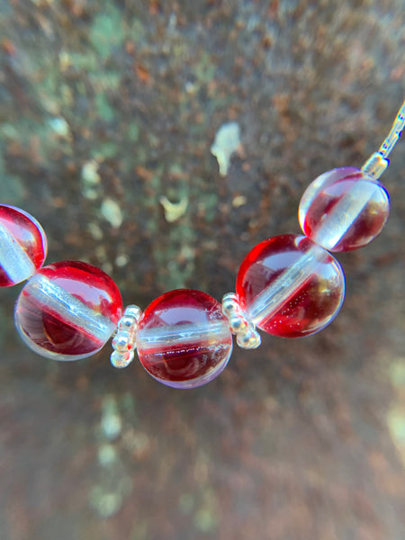 Mermaid glass, glowing  iridescent necklace-red-blue