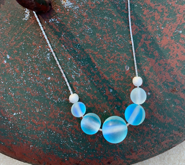 Mermaid glass iridescent necklace-light blue