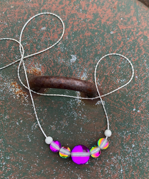 Mermaid glass, glowing  iridescent necklace - Magenta