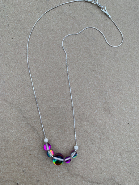 Mermaid glass, glowing  iridescent necklace - Magenta