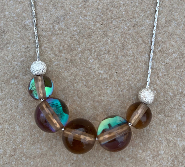 Mermaid glass, glowing  iridescent necklace-brown, green