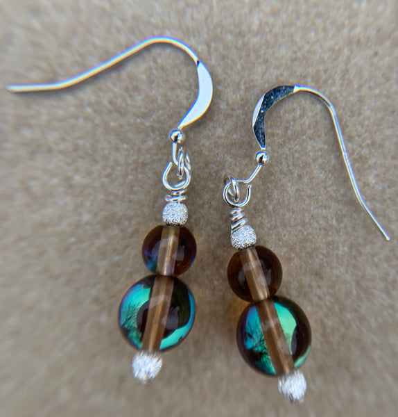 Mermaid glass, glowing  iridescent necklace-brown, green