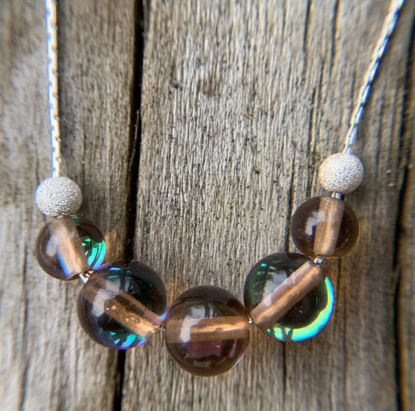 Mermaid glass, glowing  iridescent necklace-brown, green