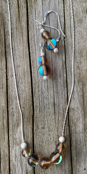 Mermaid glass, glowing  iridescent necklace-brown, green