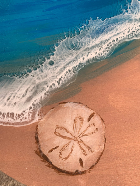 Ocean wave with sand dollar round charcuterie tray