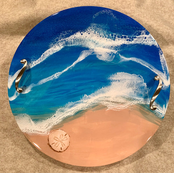 Ocean wave with sand dollar round charcuterie tray