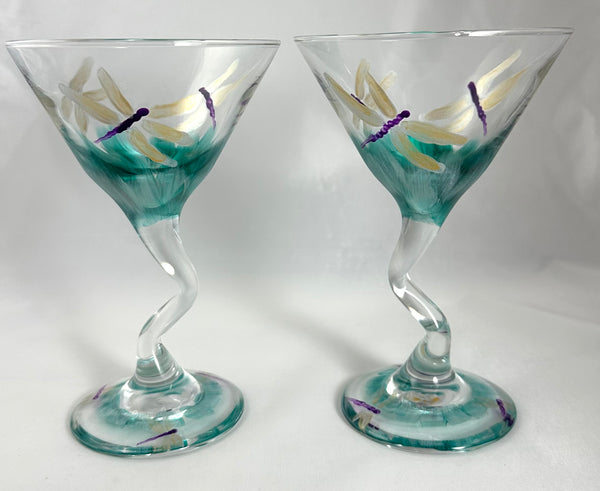 Hand painted Dragonfly martini glasses