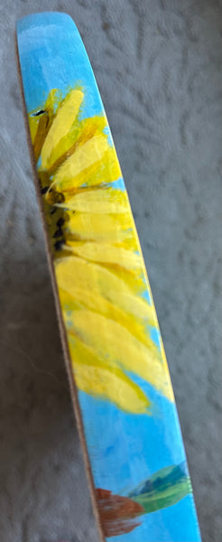 Bright yellow Sunflowers, hand painted round serving tray