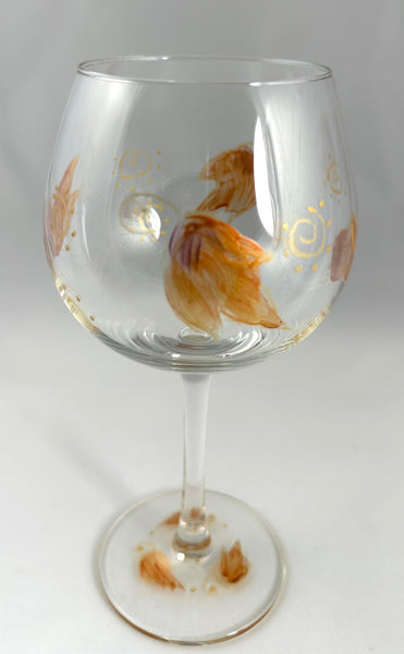 Hand painted gold and bronze fall leaves wine glasses