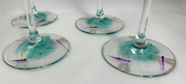 Hand painted dragonfly wine glasses