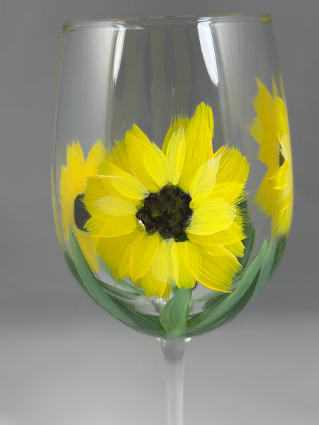Hand painted Sunflower wine glasses