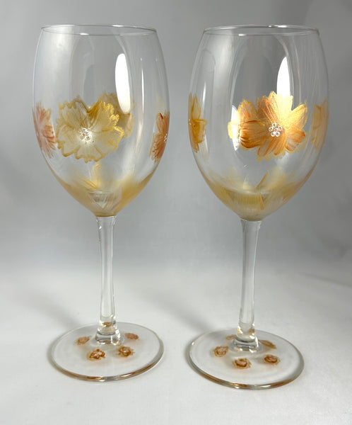 Hand painted gold and bronze wine glasses