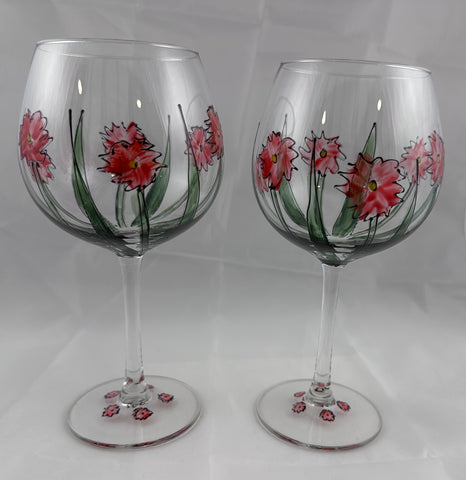 Hand painted red flower wine glasses