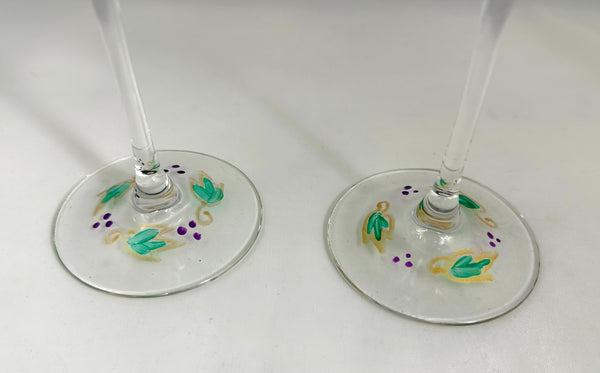 Hand painted grape vine wine glasses