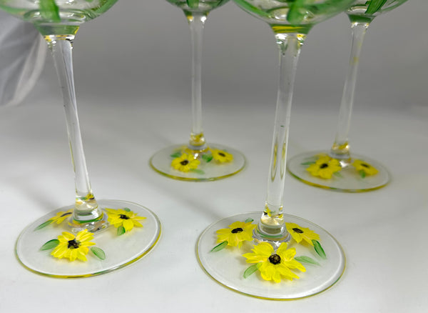 Hand painted Sunflower wine glasses