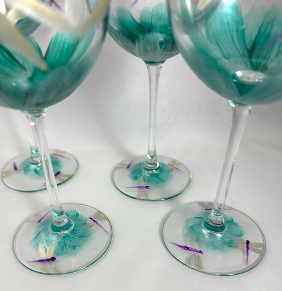 Hand painted dragonfly wine glasses