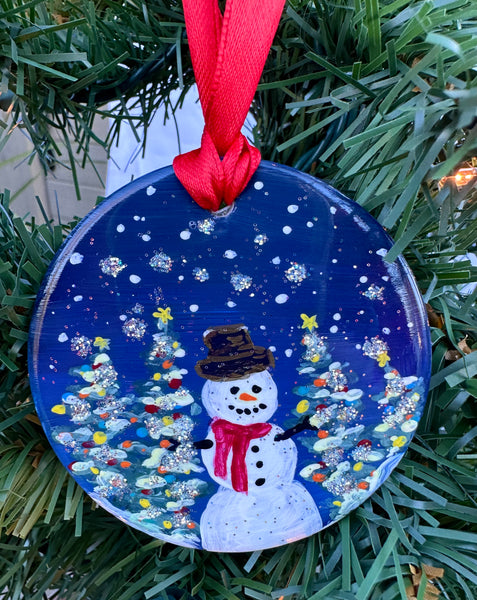 Hand painted ornaments - Snowman and Christmas trees