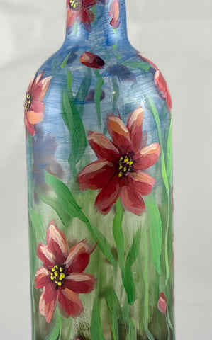 Hand painted flowers glass bottle