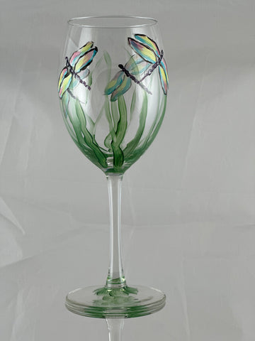 Hand painted dragonfly (white) wine glasses