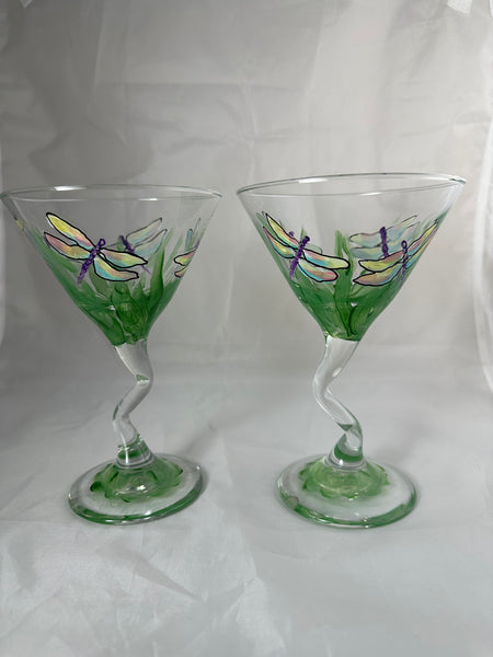 Hand painted dragonfly martini glasses