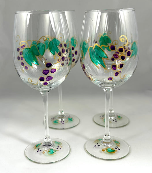 Hand painted grape vine wine glasses