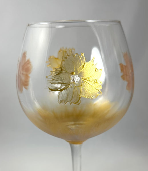 Hand painted gold and bronze floral wine glasses