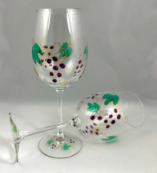 Hand painted grape vine wine glasses