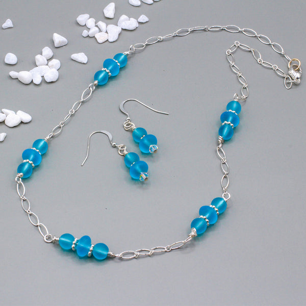 Sterling silver and aqua sea glass necklace