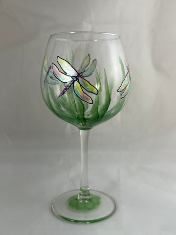 Hand painted dragonfly (red) wine glasses