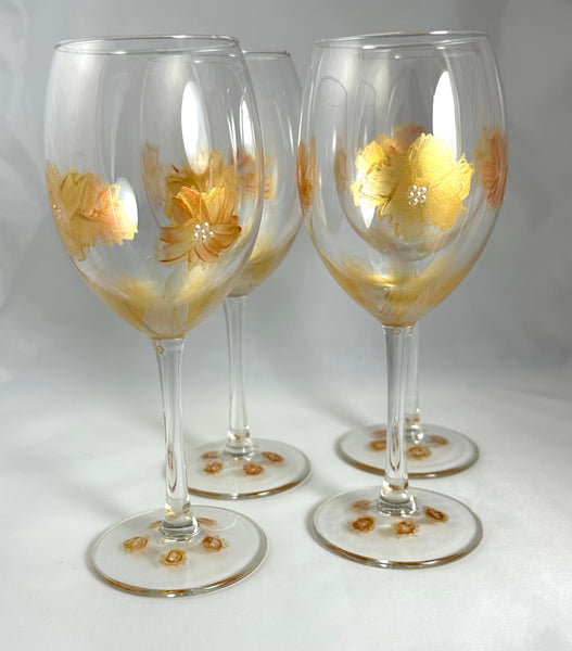 Hand painted gold and bronze wine glasses