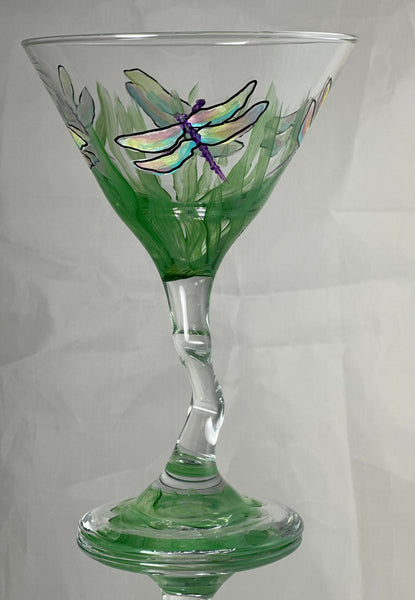 Hand painted dragonfly martini glasses