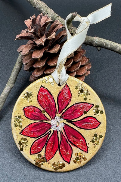 Hand painted ornaments - Gold poinsettia