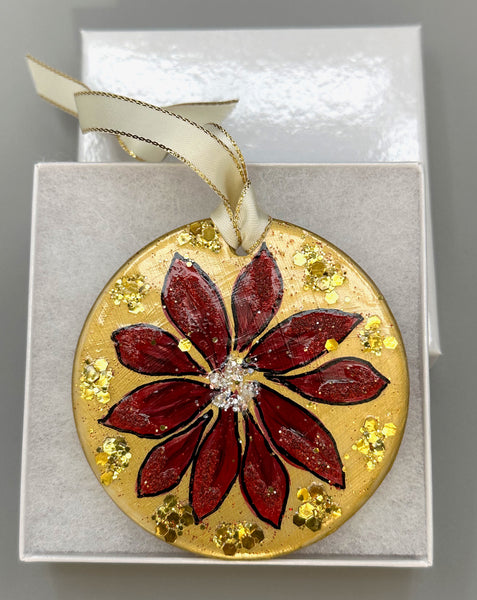 Hand painted ornaments - Gold poinsettia
