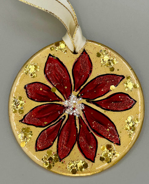 Hand painted ornaments - Gold poinsettia