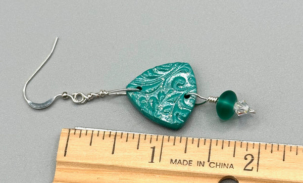 Coastal Scroll Clay Earrings with Sea Glass Beads