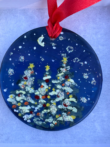 Hand painted ornaments - Snowy Christmas sparkling trees