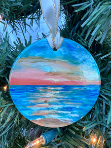 Hand painted ornaments - Coastal beach sunset Christmas ornament