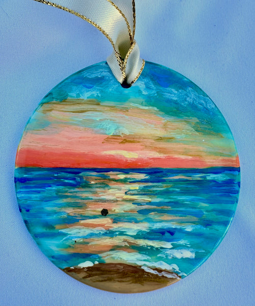 Hand painted ornaments - Coastal beach sunset Christmas ornament