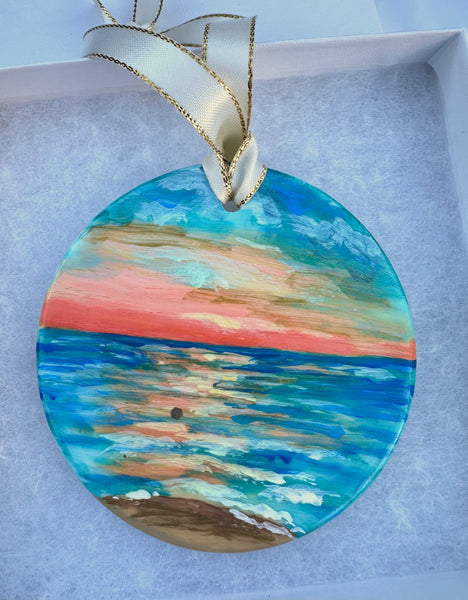 Hand painted ornaments - Coastal beach sunset Christmas ornament