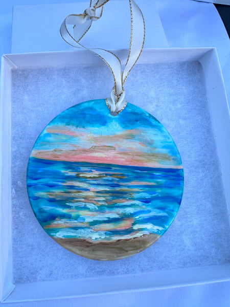 Hand painted ornaments - Coastal beach sunset Christmas ornament