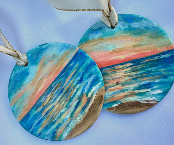 Hand painted ornaments - Coastal beach sunset Christmas ornament