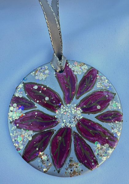 Hand painted ornaments - Silver sparkly poinsettia