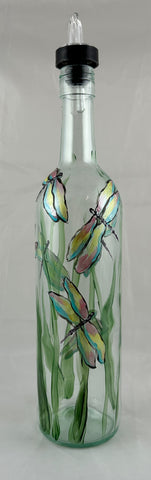 Hand painted dragonfly glass bottle