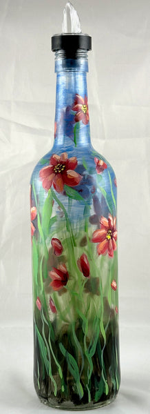 Hand painted flowers glass bottle